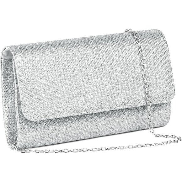 Shiny Silver Clutch Purse for Women, Evening Shoulder Bag for Wedding & Party - Picture 1 of 9